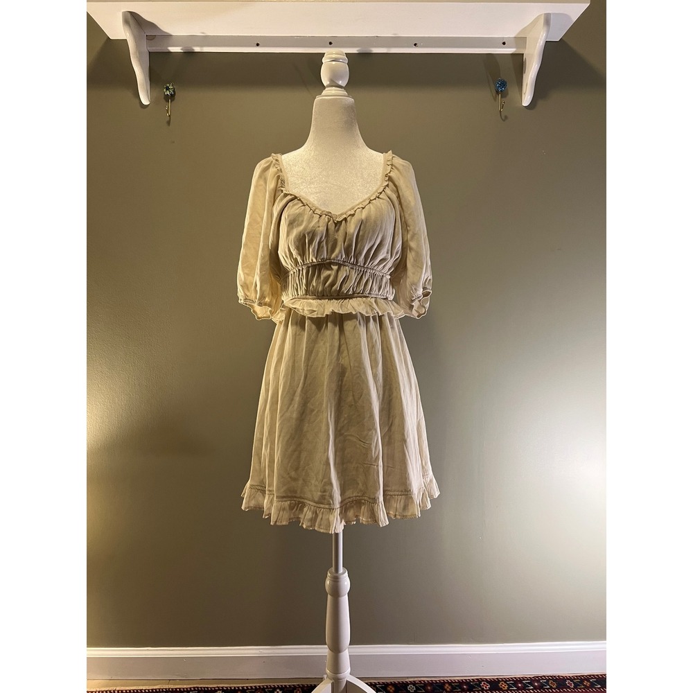 Trixxi‎ Beige Ruffle Smocked Mini Dress Cottagecore Boho Cream Small